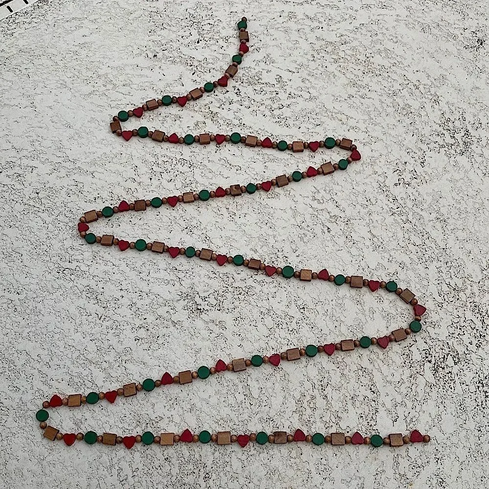Vintage 9’2” Beaded Garland Red, Green & Natural Wood